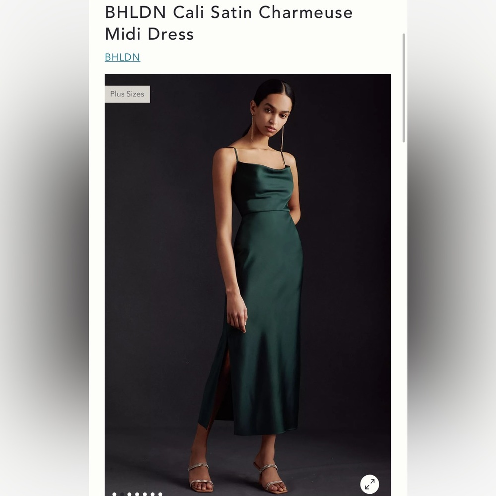 BHLDN Satin Emerald Dress Size 4